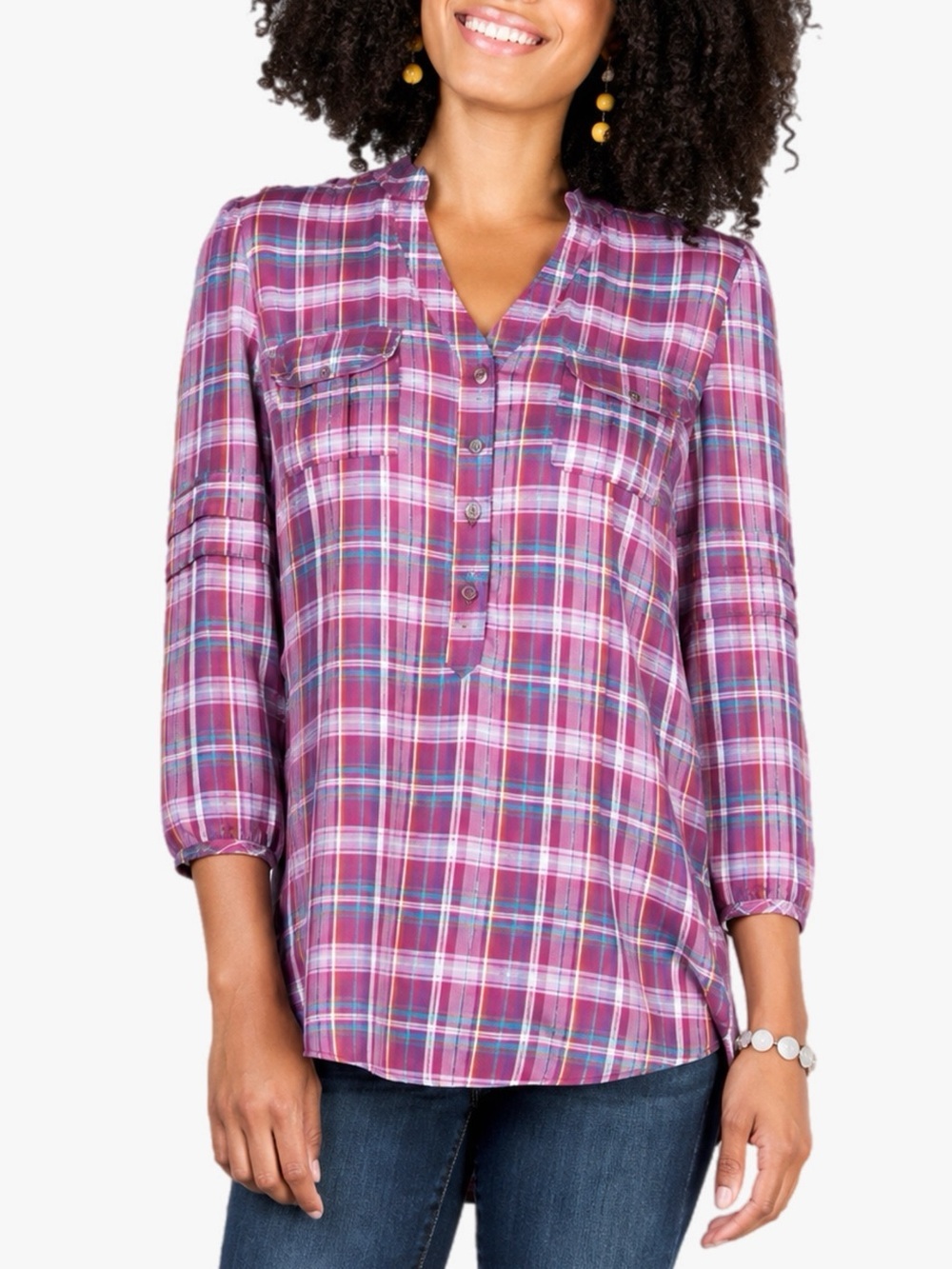 Matilda Jane All Day Millie Purple Plaid Button Front Top Women’s Plus Size XXL - Picture 1 of 5